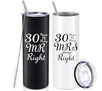 Lot de 2 tasses à café pour 50e anniversaire de mariage, 50 Years of Being MR/MRS Always Right pour couple de grands-parents, tasse de 591 ml avec couvercles et coffret cadeau pour 25e, 30e, 40e (30e)