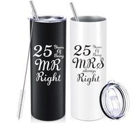 Lot de 2 tasses à café pour 50e anniversaire de mariage, 50 Years of Being MR/MRS Always Right pour couple de grands-parents, tasse de 591 ml avec couvercles et coffret cadeau pour 25e, 30e, 40e (25e)
