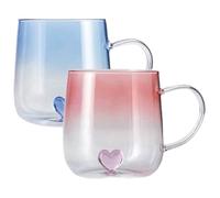 Lot de 2 tasses à café romantiques en verre avec cœur en bas, 400 ml, cadeau de Saint-Valentin pour elle et lui, cadeau d'amitié