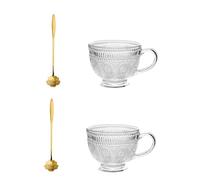 Lot de 2 tasses à café vintage, haute teneur en borosilicate transparent, tasse à lait et jus, tasse en verre double couche, tasse à petit déjeuner avec cuillère, grande capacité pour un usage