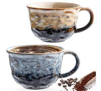 Lot de 2 tasses à cappuccino - 260 ml - En céramique - À paroi épaisse - Fabriquées à la main - Gris et doré
