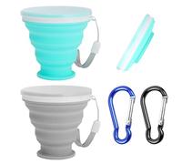 Lot de 2 tasses à eau pliables en silicone avec mousquetons de 2 pièces, bouteille d'eau portable avec couvercle, tasse de voyage télescopique, tasse de camping, camping, voyage, etc