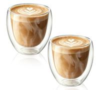 Lot de 2 tasses à expresso à double paroi - 80 ml - En verre borosilicate - Résistantes au lave-vaisselle - Résistantes à la chaleur - Pour cappuccino, latte macchiato