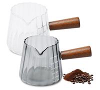 Lot de 2 tasses à expresso avec manche en bois - 180 ml - Verre doseur en verre en forme de V - Avec couvercle - Verre doseur en verre avec poignée en bois - Pour café, latte, lait, jus, thé