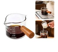 Lot de 2 tasses à expresso avec poignée en bois, accessoires à expresso en verre transparent, bec verseur avec double échelle, verre à shot expresso avec bec en forme de V, 100 ml (double bec)