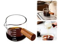 Lot de 2 tasses à expresso avec poignée en bois, accessoires expresso en verre transparent, bec verseur avec double échelle, verre à shot expresso avec bec en forme de V, 100 ml (bec simple)