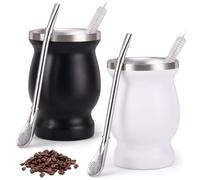 Lot de 2 tasses à maté, avec cuillère et brosse de nettoyage, en acier inoxydable Yerba Maté, passe au lave-vaisselle, sûr et durable, pour cuisine, restaurant, café (noir et blanc)