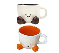 Lot de 2 tasses à thé fantaisie avec pieds en céramique esthétique, tasse à café amusante pour homme et femme pour Noël, anniversaire, photographie, décoration d'intérieur, pour boissons au lait et au