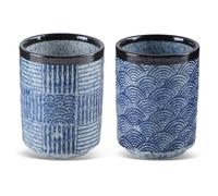 Lot de 2 tasses à thé japonais, en porcelaine chinoise, Sake - Vintage - Motif ondulé traditionnel - 280 ml - En porcelaine - Sans anse - Design moderne pour le café
