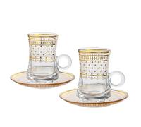 Lot de 2 tasses à thé turques et soucoupes, tasses à café expresso avec motif en relief doré, ensemble de tasses à thé, tasse en verre de 120 ml avec poignée (Style C, 2pcs)