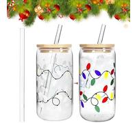Lot de 2 tasses de Noël à changement de couleur, de Noël réutilisables avec couvercles, tasses à café en verre en forme de canette de bière, verres à café glacé en forme de G-Lass pour