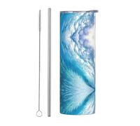 Lot de 2 tasses en acier inoxydable avec paille - Bouteille d'eau isotherme de 591 ml, motif vagues de l'océan, tasse isotherme portable pour boissons chaudes et froides