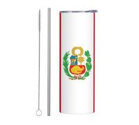 Lot de 2 tasses en acier inoxydable avec paille de 591 ml - Gobelet isotherme imprimé drapeau du Pérou, parfait pour café, bureau, voiture, sport, extérieur