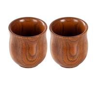 Lot de 2 tasses en bois massif faites à la main, verre à eau de style chinois traditionnel, tasses vintage | 8,9 cm, pour café, thé, , latte, vin, lait, fête, café, comptoir