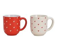 Lot de 2 tasses en céramique avec de jolies décorations de cœurs - Lot de 2 tasses pour café long ou thé - Pour boissons chaudes - Solide et résistant - 2 x 400 ml (rouge et crème)