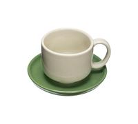 Lot de 2 tasses en céramique beige, avec soucoupe, uni, compatible lave-vaisselle - Hübsch, Amare - 9x9x6 cm