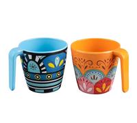 Lot de 2 tasses en mélamine 350 ml, idéales pour le camping 2 personnes, Toscane pastel, empilables, aspect faïence, mandala, tasses à café