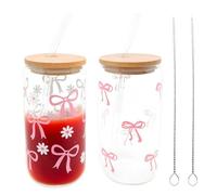 Lot de 2 Tasses en Verre avec Couvercles et Pailles, 500ML Verre avec Couvercle et Paille avec Couvercle et Paille, Verres Vides en Forme de Canette, pour Smoothie, Bière, Cola