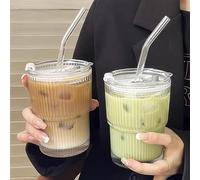 Lot de 2 tasses en verre de 400 ml avec couvercle et paille, tasse à smoothie avec paille, design hermétique, étanche, tasse de voyage, tasse à café glacé, gobelet à thé aux perles