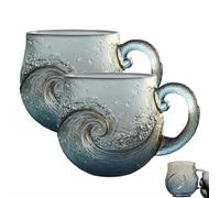 Lot de 2 tasses en verre de mer, 355 ml, soufflé à la main, tasse à café, thé, vin, tasse à café, café, cocktail, amoureux de la plage et cadeau