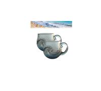 Lot de 2 tasses en verre de mer soufflées à la main avec motif vagues de l'océan - Vagues côtières texturées sur le thème de la plage - Verres artistiques pour café et thé - Cadeau pour femme et