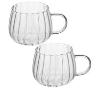 Lot de 2 tasses en verre transparent en forme de citrouille avec poignée, 355 ml, résistantes à la chaleur, pour café, thé, lait, pour la maison, le bureau, le micro-ondes