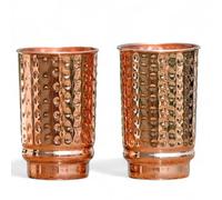 Lot de 2 tasses et gobelets en cuivre pur martelé | Verres en cuivre pour eau, gobelets premium pour usage quotidien et ensembles cadeaux | Bienfaits santé Ayurveda - Capacité 350 ml (Tasse martelée)