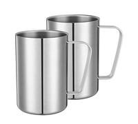 Lot de 2 Tasses Isothermes à Double Paroi de 500 ml en Acier Inoxydable 304 - Mugs Cylindriques avec Grande Poignée, Conviennent aux Boissons Chaudes et Froides, y compris Café, Thé ou Lait