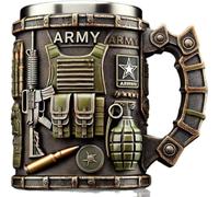 Lot de 2 tasses militaires 3D, 414 ml, tasse à café militaire créative faite à la main, cadeau pour les vétérans - Salut aux héros