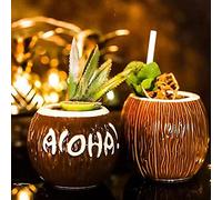 Lot de 2 tasses Tiki en céramique à thème hawaïen pour cocktails et fêtes Luau, cadeau fantaisie pour fête, cuisine, bar, mariage, festival, célébration