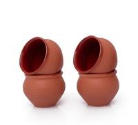 Lot de 2 tasses traditionnelles faites à la main Kulhar Kulhad Chai Thé Café Cantaritos en faïence émaillée Finition brillante Argile Terre cuite Artisanat Studio Poterie Mud Marron Qualité