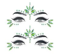Lot de 2 tatouages pour le visage en pierres précieuses vertes. Le kit de strass peut être utilisé sur votre visage toute la nuit pour de nombreuses occasions, ils sont le cadeau parfait pour les