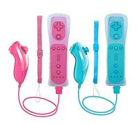 Tevodo Manette Wii et Nunchuck, 2 paquettes de contrôleur compatible Wii avec console Wii U (rose et azul)