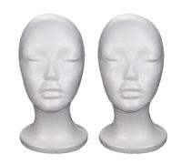 Lot de 2 Tête de mannequin en mousse pour femme, 52x27x15,5cm modèle de tête de mannequin, stand d'affichage de perruque et chapeau, Multifonction Pour lunettes de soleil, perruques, chapeaux