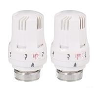 Lot de 2 têtes de valve thermostatiques M30 x 1,5, blanches, pour radiateurs de chauffage central, 6-28 °C, fonction antigel auto-ajustable, contrôle de chauffage flexible pour la maison et le bureau