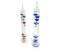 Lot de 2 thermomètres de Galilée sur pied de 30 cm chacun avec sept globes flottants | Mesure des températures de 16 °C à 28 degrés | également en Fahrenheit | Station météo