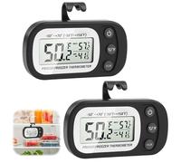 Lot de 2 thermomètres de réfrigérateur numériques avec crochet avec grand écran LCD, écran LCD facile à lire, fonction min/max 3 méthodes de prise en charge °C/°F, convertibles pour la maison, les