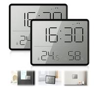 Lot de 2 thermomètres-hygromètres numériques, thermomètre-hygromètre intérieur, LCD, petite horloge murale numérique, thermomètre, hygromètre numérique, 12/24 heures ℃/℉ prise en charge de la batterie