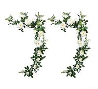 Lot de 2 tiges de fleurs artificielles en rotin pour décoration de mariage et jardin - Convient pour l'intérieur et l'extérieur (blanc)