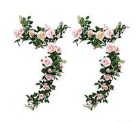 Lot de 2 tiges de roses artificielles en rotin pour décoration de mariage et jardin, pour intérieur et extérieur (rose clair)