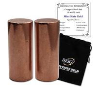 Lot de 2 tiges rondes en cuivre de qualité supérieure (4,6 x 1,9 cm) - Pure à 99,9 % - Pochette en velours et certificat d'authenticité inclus Mint State Gold