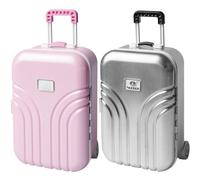 Lot de 2 tirelires créatives - Mini petite valise à roulettes - Simulation de valise de voyage en plastique - Pour bijoux - Petite boîte de rangement pour adultes (argent + rose)