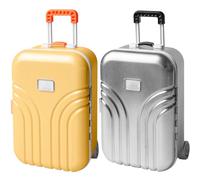 Lot de 2 tirelires de valise créatives en plastique, simulation de valise de voyage, petite tirelire à roulettes, boîte de rangement pour bijoux pour enfants et adultes (orange + argent)