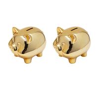 Lot de 2 tirelires en céramique en forme de cochon doré. Tirelire mignonne en forme de pièce. Décora