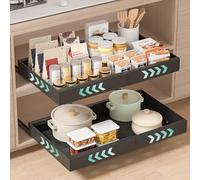 Lot de 2 Tiroir Coulissant Cuisine Adhesif: Rangement Coulissant Placard Cuisine - Plateau Coulissant à Largeur Réglable (32-53 cm L x 43 cm P x 7 cm H) - Sans perçage | Noir