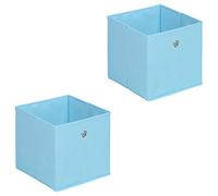 Lot de 2 tiroirs en Tissu Bleu Clair ELA boîte de Rangement Ouverte avec poignée dim 27 x 27 x 27 cm, idéal pour Cube de Rangement bac Pliable pour Linge Jouets vêtements