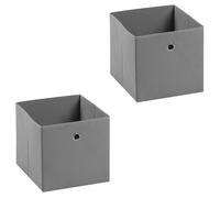 Lot de 2 tiroirs en tissu gris BELLA boîte de rangement ouverte avec poignée dim 32 x 32 x 32 cm, pour linge jouets vêtement
