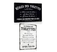 Lot de 2 - Toilettes Plaque Metal avec Humour Citation Français - Les règles des Toilettes - Drôle WC Panneau Pancarte - Decoration Murale Pour Maison Salle de Bain 20x30cm (Set 05)