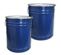 Lot de 2 Tonneaux, baril, fût métallique bleu avec couvercle 30 L (2x23020)