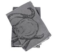Lot de 2 torchons de cuisine 50x70 cm 100% coton ATLANTIC motif pieuvre gris